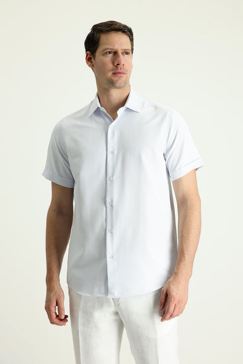 Light Blue Short Sleeve Regular Fit Patterned Cotton Shirt