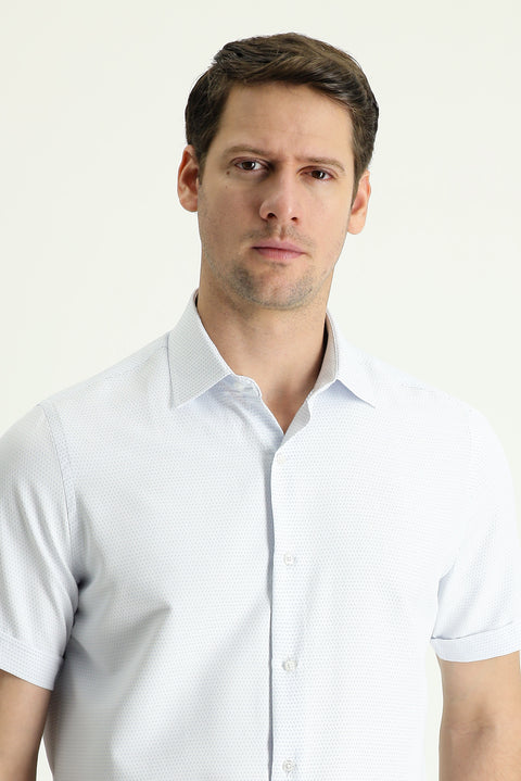Light Blue Short Sleeve Regular Fit Patterned Cotton Shirt