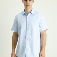 Light Blue Short Sleeve Regular Fit Patterned Cotton Easy-Iron Shirt