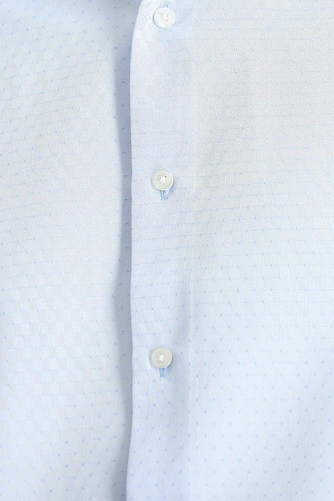 Light Blue Short Sleeve Regular Fit Patterned Cotton Easy-Iron Shirt