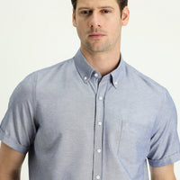 Dark Navy Short Sleeve Regular Fit Sport Cotton Easy-Iron Button-Down Shirt