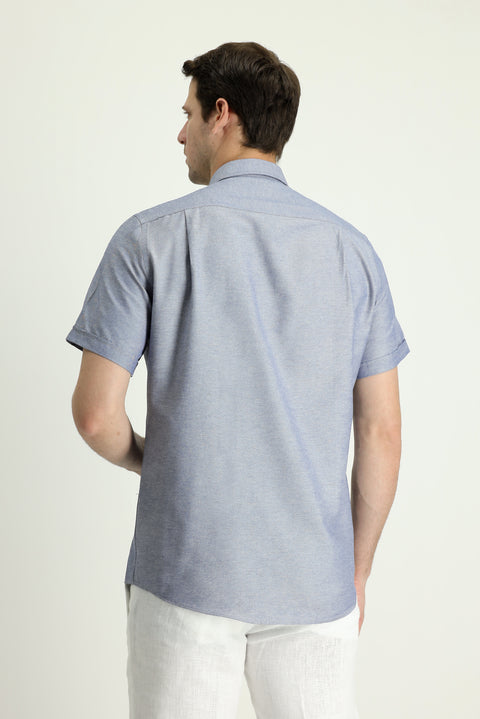 Dark Navy Short Sleeve Regular Fit Sport Cotton Easy-Iron Button-Down Shirt