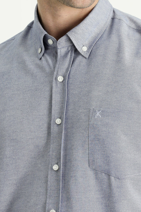 Dark Navy Short Sleeve Regular Fit Sport Cotton Easy-Iron Button-Down Shirt