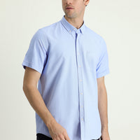 Sky Blue Short Sleeve Regular Fit Sport Cotton Easy-Iron Button-Down Collar Shirt