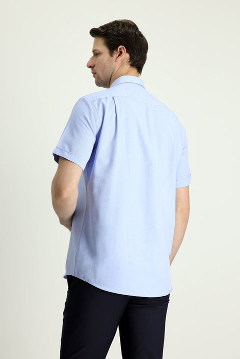 Sky Blue Short Sleeve Regular Fit Sport Cotton Easy-Iron Button-Down Collar Shirt