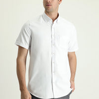 White Short Sleeve Regular Fit Sport Cotton Button-Down Shirt
