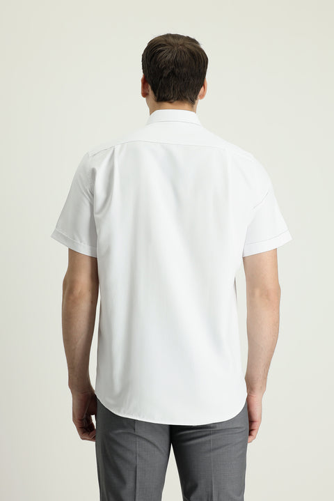 White Short Sleeve Regular Fit Sport Cotton Button-Down Shirt