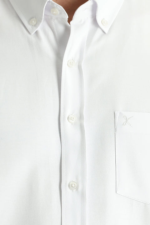 White Short Sleeve Regular Fit Sport Cotton Button-Down Shirt