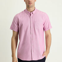 Medium Purple Short Sleeve Regular Fit Sport Cotton Button-Down Collar Shirt