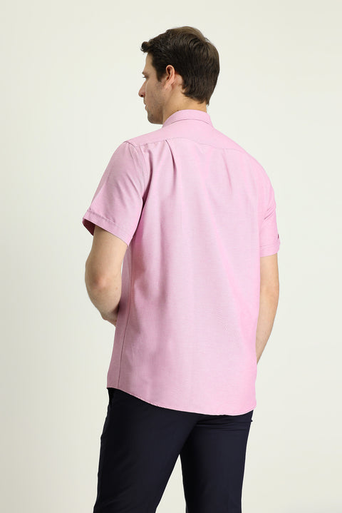 Medium Purple Short Sleeve Regular Fit Sport Cotton Button-Down Collar Shirt