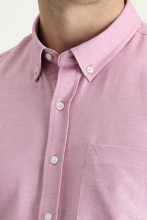 Medium Purple Short Sleeve Regular Fit Sport Cotton Button-Down Collar Shirt