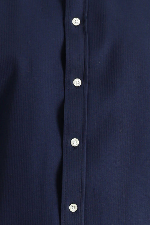 Dark Navy Short Sleeve Regular Fit Striped Cotton Shirt