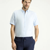 Light Blue Short Sleeve Regular Fit Striped Cotton Shirt