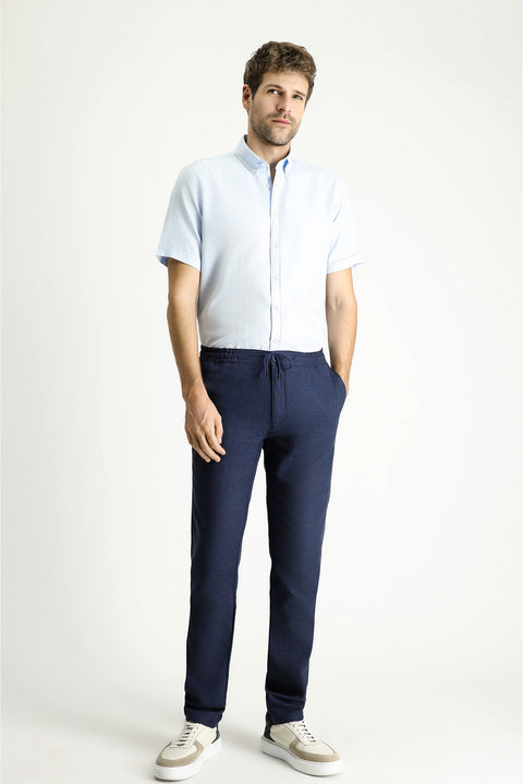 Light Blue Short Sleeve Regular Fit Striped Cotton Shirt