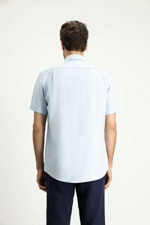Light Blue Short Sleeve Regular Fit Striped Cotton Shirt