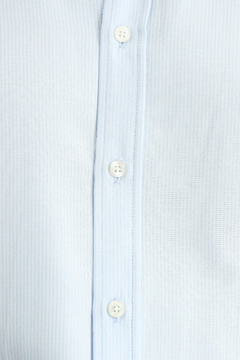 Light Blue Short Sleeve Regular Fit Striped Cotton Shirt