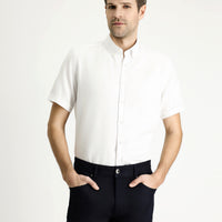 White Short Sleeve Regular Fit Striped Cotton Shirt