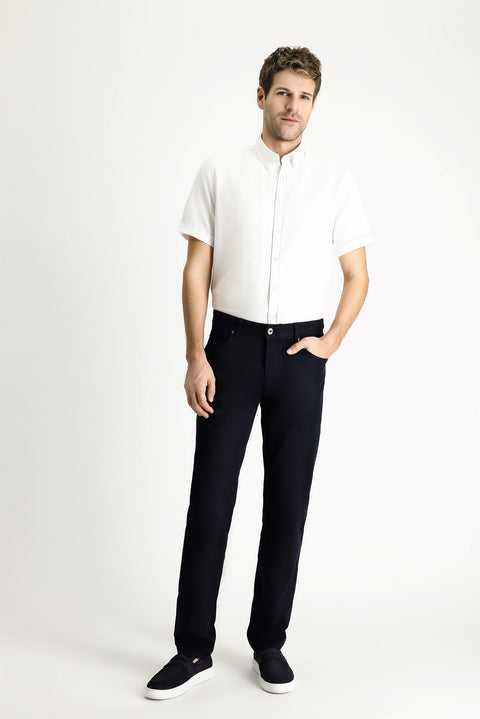 White Short Sleeve Regular Fit Striped Cotton Shirt