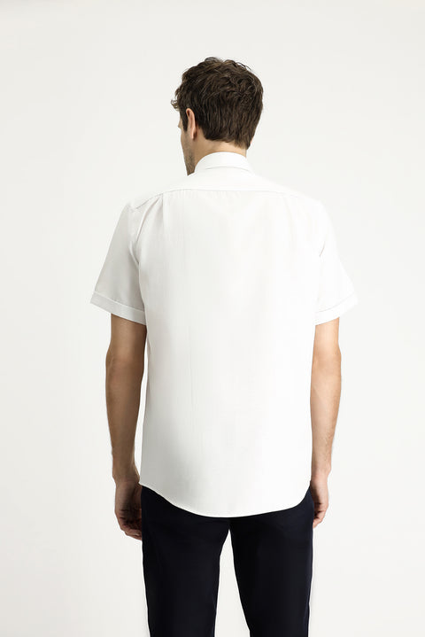 White Short Sleeve Regular Fit Striped Cotton Shirt