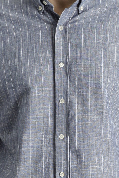 Medium Navy Short Sleeve Regular Fit Striped Cotton Shirt