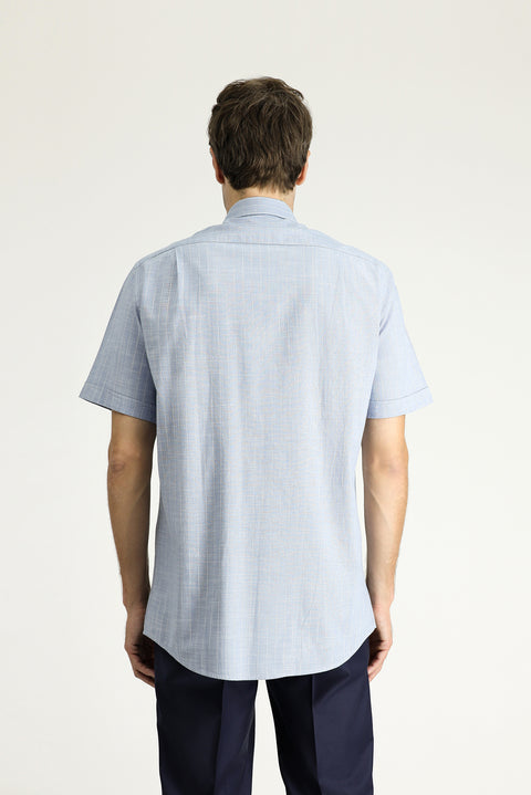 Light Blue Short Sleeve Regular Fit Striped Cotton Shirt