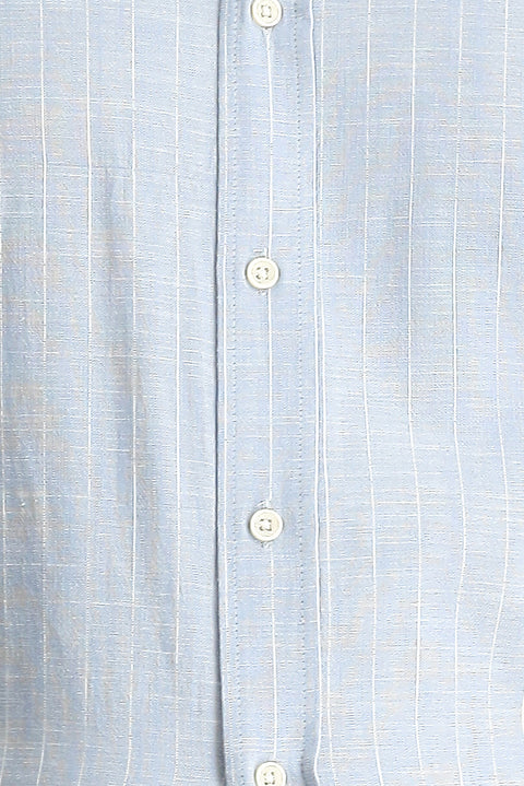 Light Blue Short Sleeve Regular Fit Striped Cotton Shirt