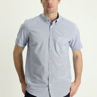 Blue Short Sleeve Regular Fit Plaid Sport Cotton Easy-Iron Shirt