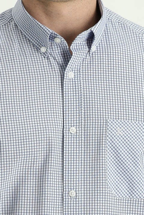 Blue Short Sleeve Regular Fit Plaid Sport Cotton Easy-Iron Shirt