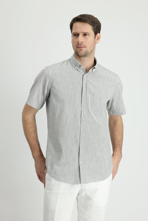 Black Short Sleeve Regular Fit Cotton Sports Shirt