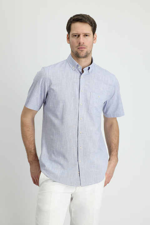 Light Navy Short Sleeve Regular Fit Cotton Sports Shirt