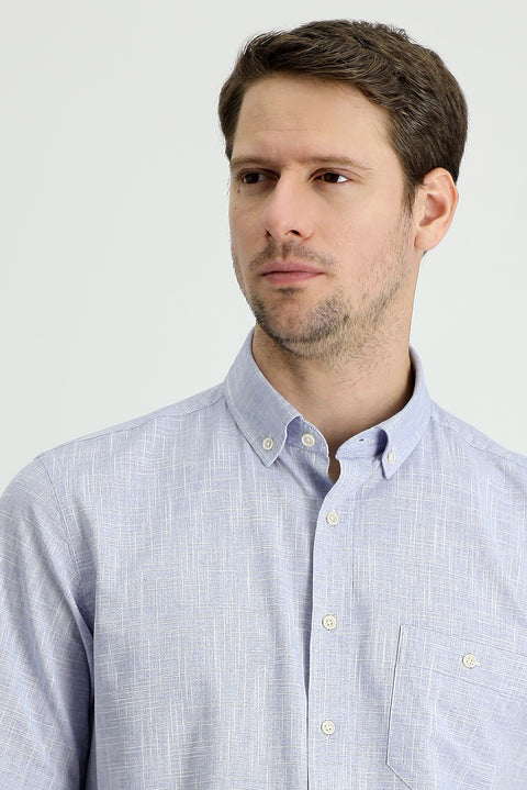 Light Navy Short Sleeve Regular Fit Cotton Sports Shirt