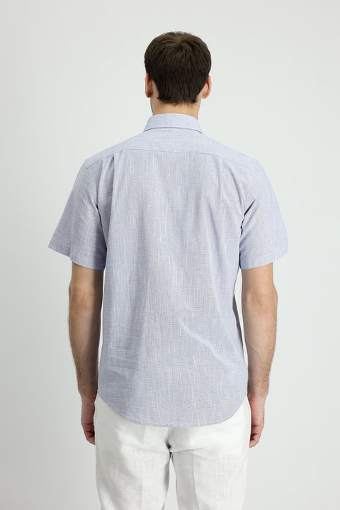 Light Navy Short Sleeve Regular Fit Cotton Sports Shirt