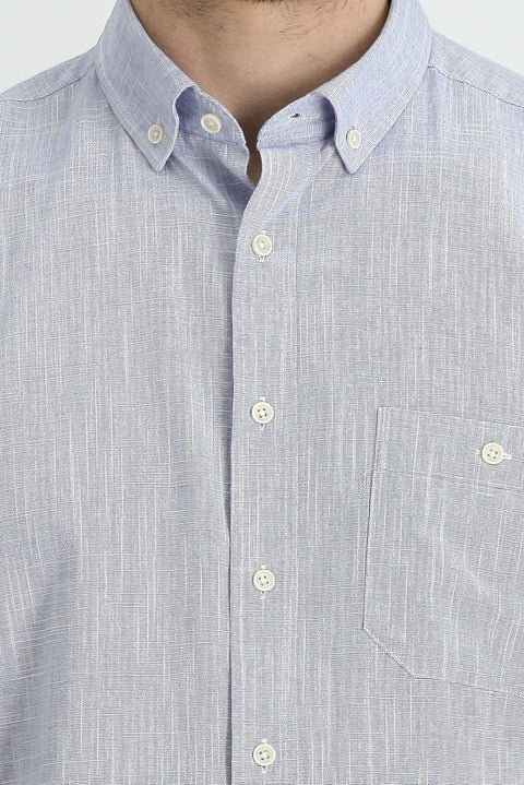 Light Navy Short Sleeve Regular Fit Cotton Sports Shirt