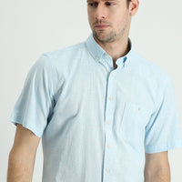 Aqua Blue Short Sleeve Regular Fit Cotton Sports Shirt