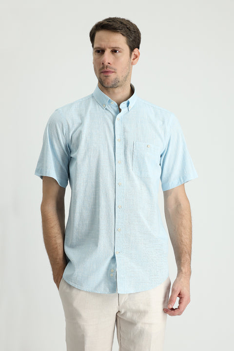 Aqua Blue Short Sleeve Regular Fit Cotton Sports Shirt