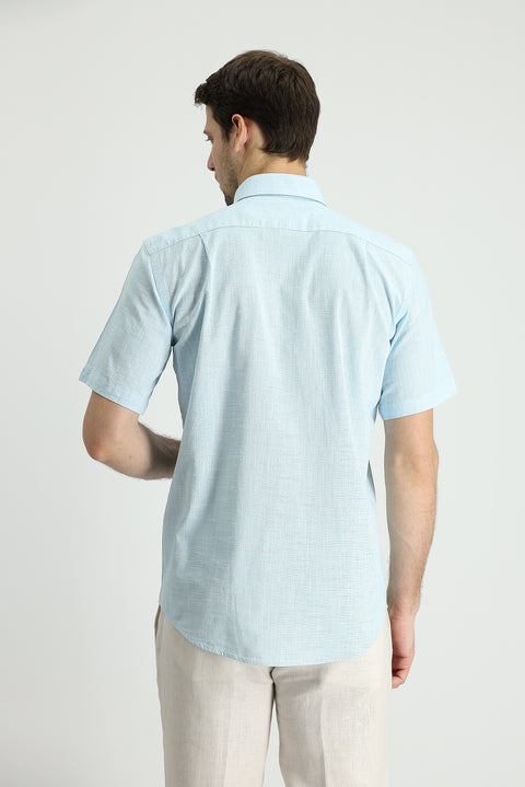 Aqua Blue Short Sleeve Regular Fit Cotton Sports Shirt
