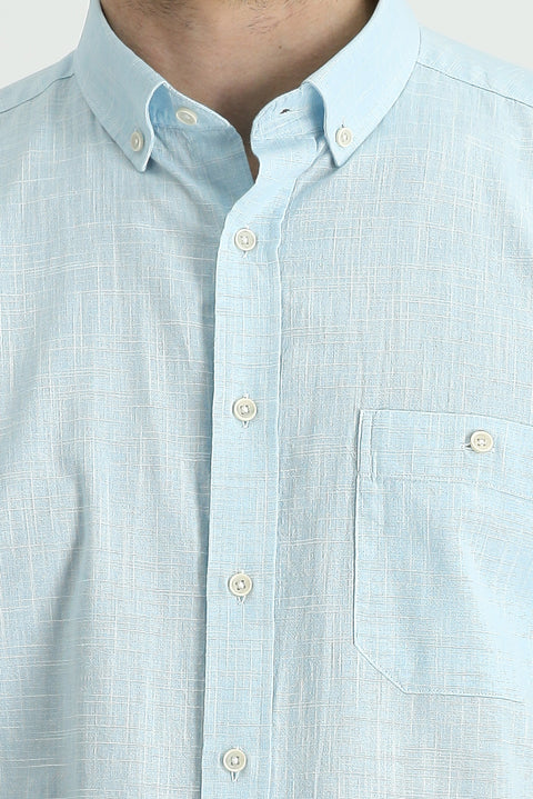 Aqua Blue Short Sleeve Regular Fit Cotton Sports Shirt