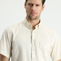 Light Beige Short Sleeve Regular Fit Cotton Sports Shirt