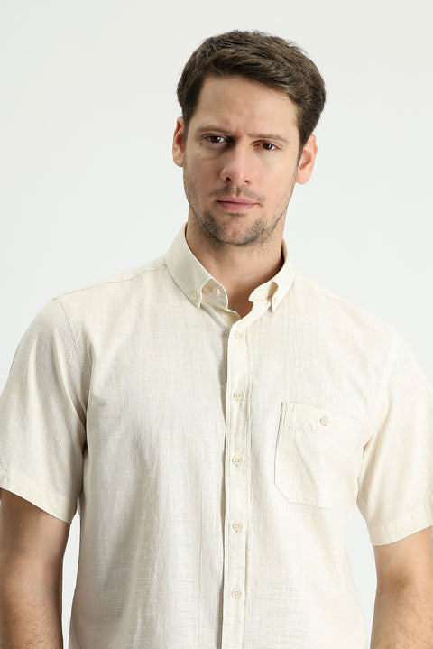 Light Beige Short Sleeve Regular Fit Cotton Sports Shirt