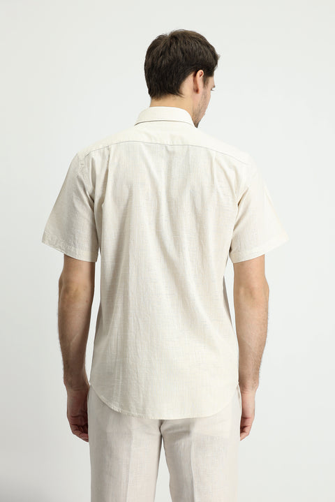Light Beige Short Sleeve Regular Fit Cotton Sports Shirt