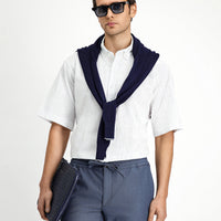 Light Blue Short Sleeve Regular Fit Button-Down Collar Cotton Shirt