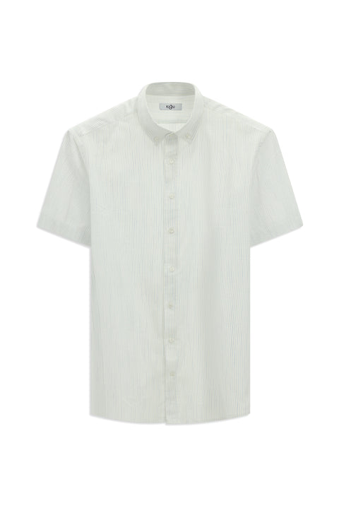 Light Blue Short Sleeve Regular Fit Button-Down Collar Cotton Shirt