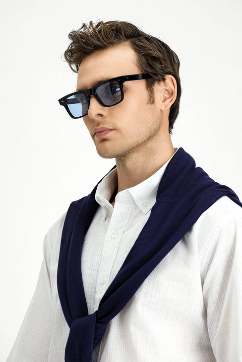 Light Blue Short Sleeve Regular Fit Button-Down Collar Cotton Shirt