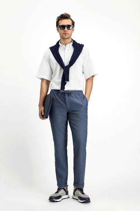 Light Blue Short Sleeve Regular Fit Button-Down Collar Cotton Shirt