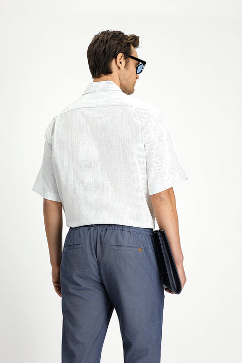 Light Blue Short Sleeve Regular Fit Button-Down Collar Cotton Shirt