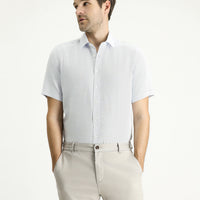 Light Blue Short Sleeve Regular Fit Linen-Look Cotton Shirt