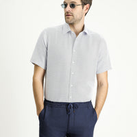 Blue Short Sleeve Regular Fit Linen-Look Cotton Shirt