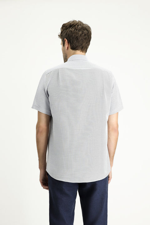 Blue Short Sleeve Regular Fit Linen-Look Cotton Shirt