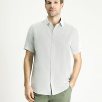 Grass Green Short Sleeve Regular Fit Linen-Look Cotton Shirt