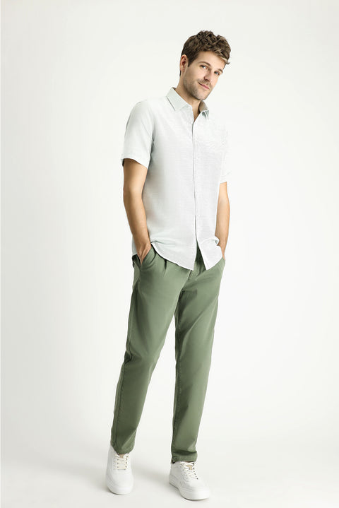 Grass Green Short Sleeve Regular Fit Linen-Look Cotton Shirt